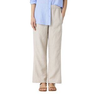 Eileen Fisher Organic Linen Wide Leg Pants Womens XS Khaki Beige High Rise Waist